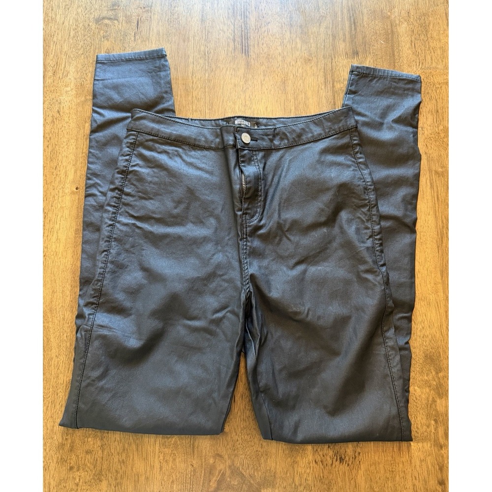 Missguided Tall Women's Black Solid Flat Front Pants Button Closure Pockets